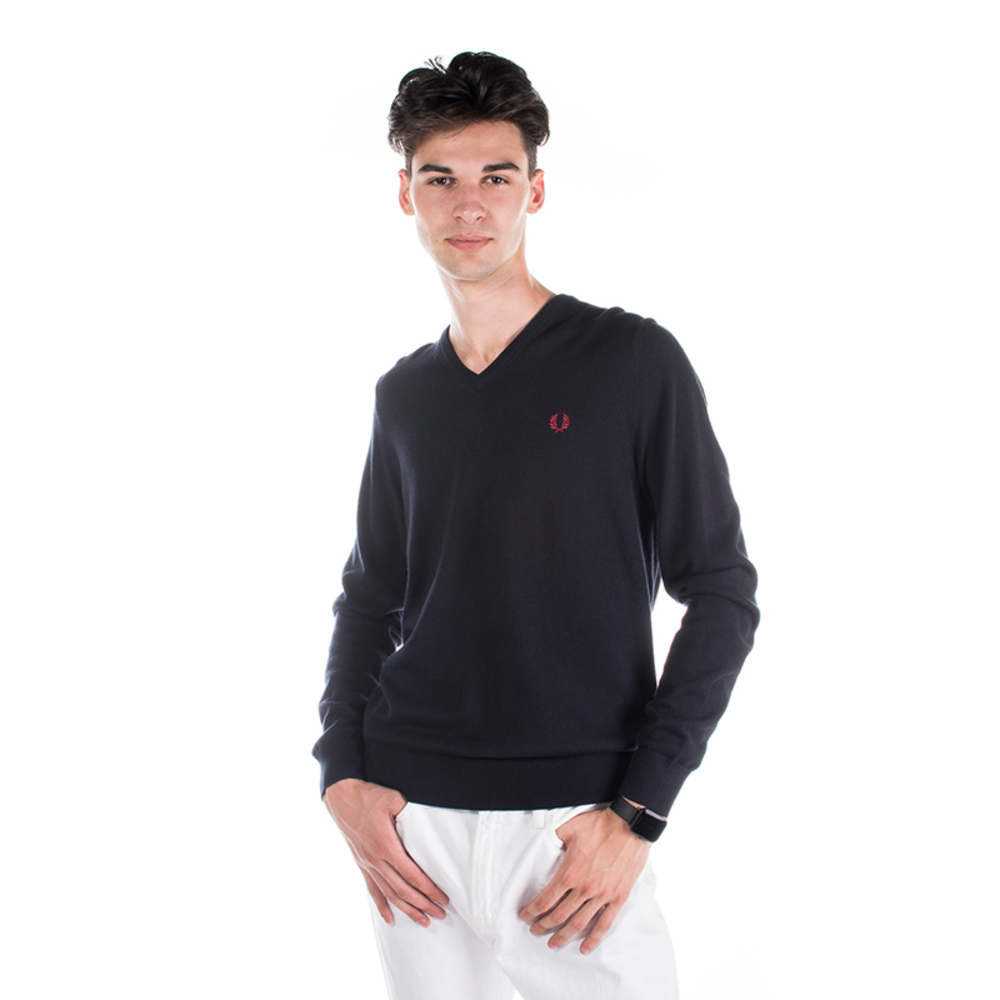FRED PERRY NAVY BLUE KNIT SWEATER | MENS SIZE S